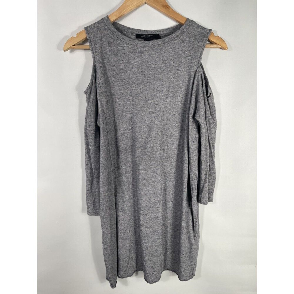 Allsaints Women's Small Gray Half Sleeve Viscose Wool Cold Shoulder Esther Dress